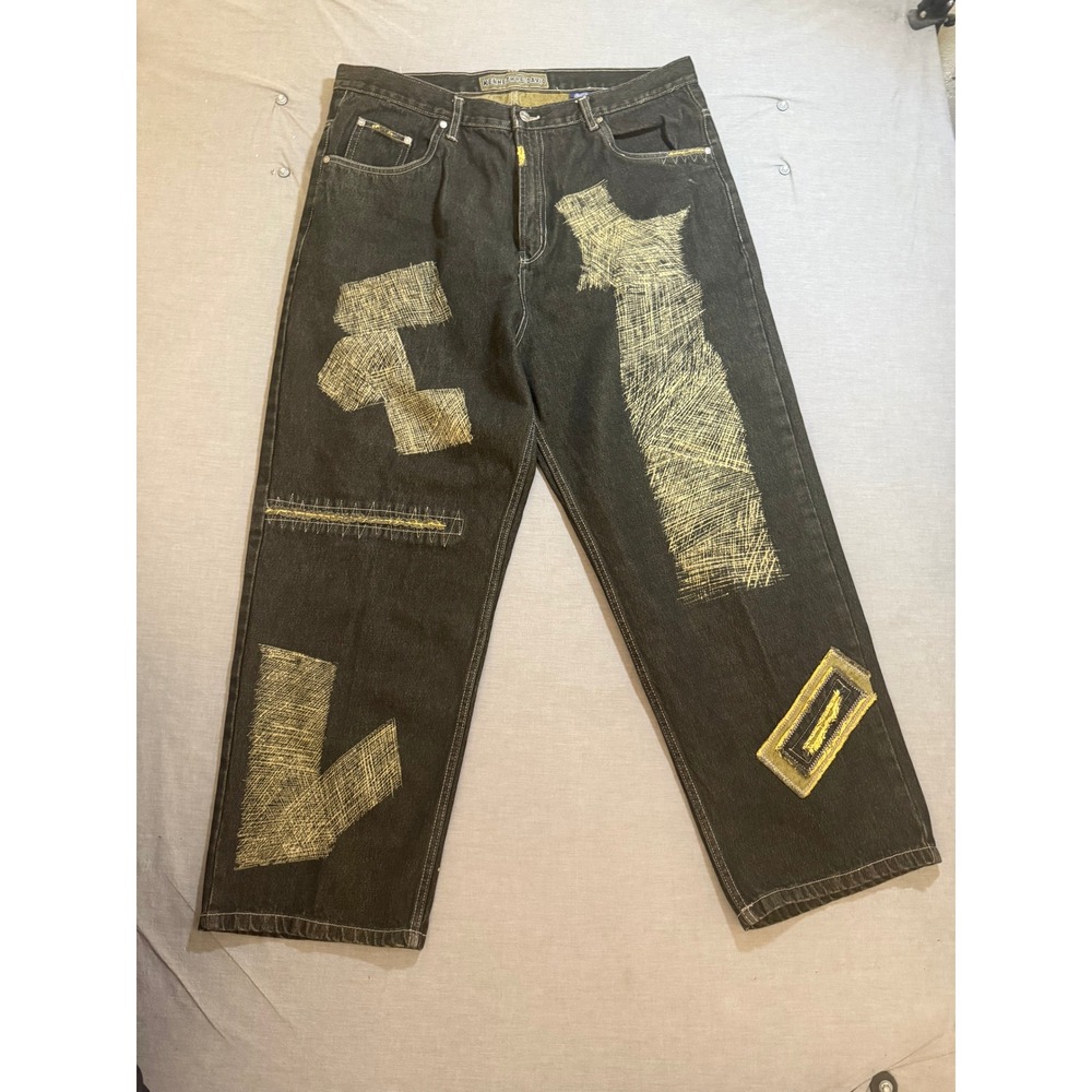 Kenneth Cole Jeans Mens‎ 40x30 Black Denim Embroidered Embellished Streetwear.